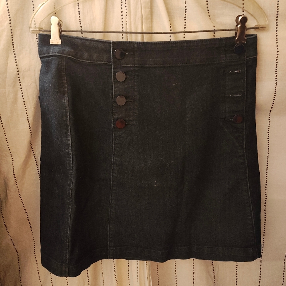 Loft Denim Skirt - Buttons Up Side | Size 6 or 8 | Dark Blue |